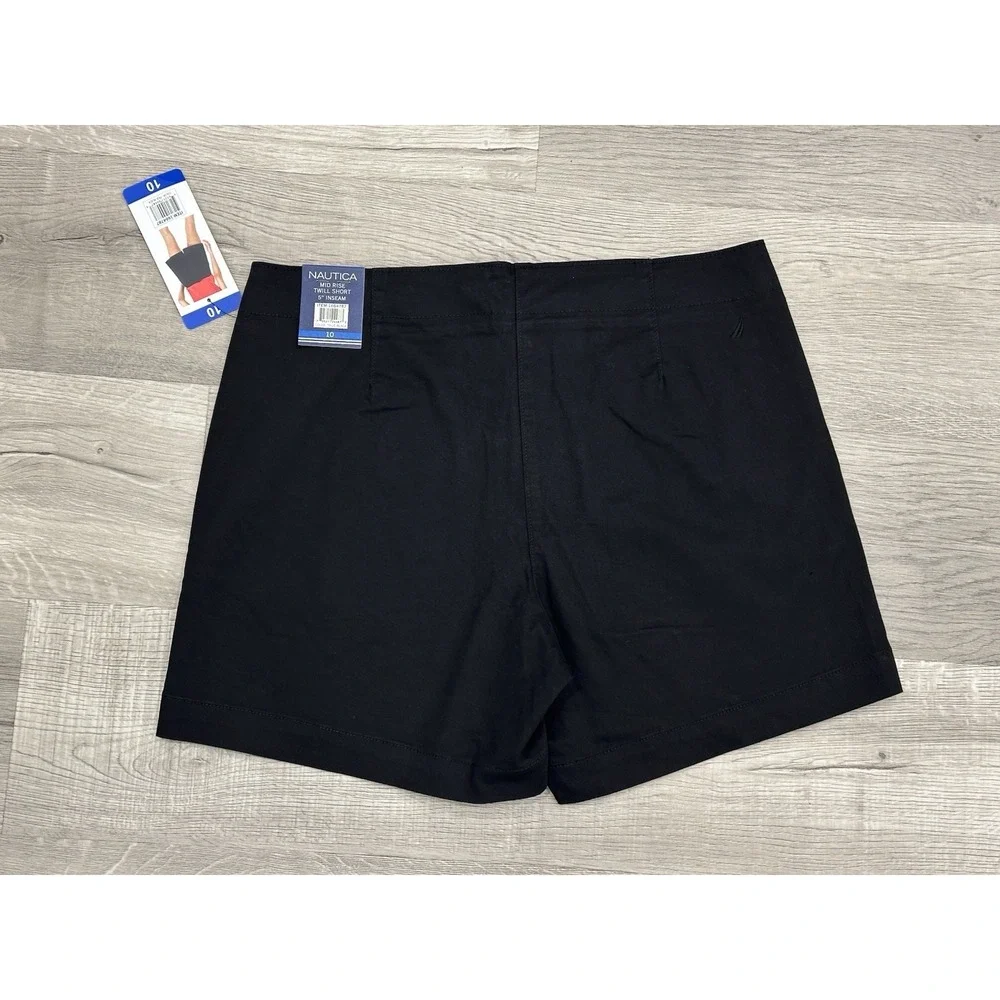 Nautica Womens Mid Rise Twill Black Shorts Sz 10 5
